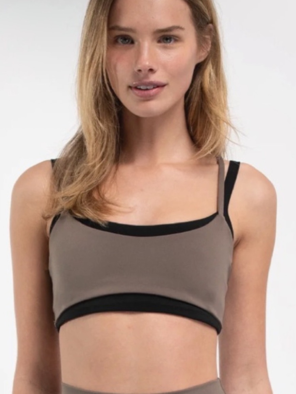 Form Layered Brown Taupe Sports Bra with Black Under Layer, Size Small NWT